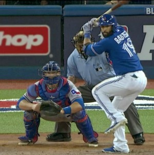 Toronto's José Bautista gears up for a pitch against the Texas Rangers.