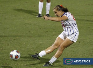 Meggie Doughtery Howard rips one of her five shots on the night. Her goal led the Gators past the Tribe 5-2. Photo courtesy of GatorVision.