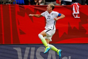 Jun 16, 2015; Vancouver, British Columbia, CAN; United States forward Abby Wambach (20) celebrates after scoring a goal against Nigeria during the first half in a Group D soccer match in the 2015 FIFA women's World Cup at BC Place Stadium. Mandatory Credit: Michael Chow-USA TODAY Sports