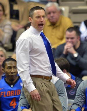 Jan 26, 2016; Nashville, TN, USA; Florida Gators head coach Mike White during the first half against the Vanderbilt Commodores at Memorial Gym. Mandatory Credit: Jim Brown-USA TODAY Sports