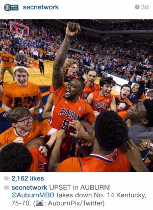 Auburn celebrates after their victory in a huge upset in which the Tigers beat the Kentucky Wildcats 75-70.