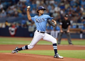  Apr 3, 2016; St. Petersburg, FL, USA; Tampa Bay Rays starting pitcher Chris Archer (22) throws a pitch during the first inning against the Toronto Blue Jays at Tropicana Field. Mandatory Credit: Kim Klement-USA TODAY Sports 