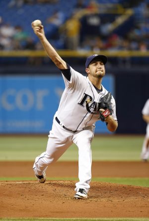 Aug 2, 2016; St. Petersburg, FL, USA; Tampa Bay Rays starting pitcher Matt Andriese (35) throws a pitch during the third inning against the Kansas City Royals at Tropicana Field. Mandatory Credit: Kim Klement-USA TODAY Sports