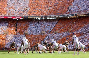 Sep 24, 2016; Knoxville, TN, USA; Tennessee Volunteers quarterback Joshua Dobbs (11) waits for the snap during the second quarter against the Florida Gators at Neyland Stadium. Mandatory Credit: Randy Sartin-USA TODAY Sports