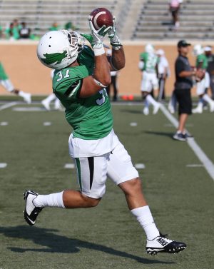 Sep 3, 2016; Denton, TX, USA; North Texas Mean Green wide receiver Connor Davis (37) catches the ball before a game against the Southern Methodist Mustangs at Apogee Stadium. Mandatory Credit: Sean Pokorny-USA TODAY Sports