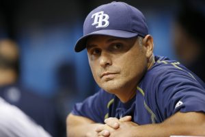 Aug 23, 2016; St. Petersburg, FL, USA; Tampa Bay Rays manager Kevin Cash (16) looks on against the Boston Red Sox at Tropicana Field. Mandatory Credit: Kim Klement-USA TODAY Sports