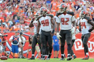 Oct 2, 2016; Tampa, FL, USA; Tampa Bay Buccaneers defensive line in the second half at Raymond James Stadium. Mandatory Credit: Jonathan Dyer-USA TODAY Sports