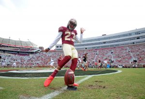 Oct 15, 2016; Tallahassee, FL, USA; Florida State Seminoles kicker Ricky Aguayo (23) warms up before the game against the Wake Forest Demon Deacons at Doak Campbell Stadium. Mandatory Credit: Melina Vastola-USA TODAY Sports