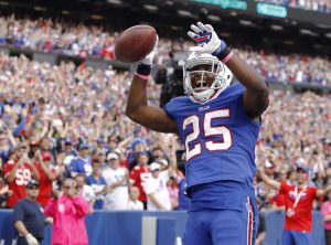 LeSean McCoy (25) celebrates after scoring a touchdown against The 49ers --Kevin Hoffman-USA TODAY 