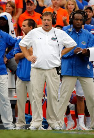 Oct 15, 2016; Gainesville, FL, USA; Florida Gators head coach Jim McElwain looks on against the Missouri Tigers during the second half at Ben Hill Griffin Stadium. Florida Gators defeated the Missouri Tigers 40-14. Mandatory Credit: Kim Klement-USA TODAY Sports