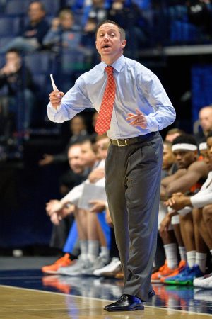 Mar 11, 2016; Nashville, TN, USA; Florida Gators head coach Mike White against the Texas A&M Aggies during the first half of game six of the SEC tournament at Bridgestone Arena. Mandatory Credit: Jim Brown-USA TODAY Sports