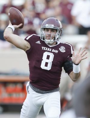 Oct 29, 2016; College Station, TX, USA; Texas A&M Aggies quarterback Trevor Knight (8) warms up before playing against the New Mexico State Aggies at Kyle Field. Mandatory Credit: Thomas B. Shea-USA TODAY Sports