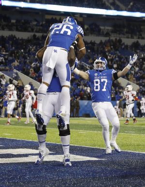  Kentucky Wildcats running back Benny Snell (26) celebrates after scoring a touchdown against the Austin Peay Credit: Mark Zerof-USA TODAY Sports