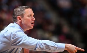 Dec 11, 2016; Tallahassee, FL, USA; Florida Gators head coach Mike White points in the first half against the Florida State Seminoles at the Donald L. Tucker Center. Mandatory Credit: Phil Sears-USA TODAY Sports