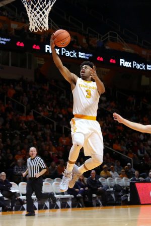 Dec 15, 2016; Knoxville, TN, USA; Tennessee Volunteers guard Robert Hubbs III (3) shoots the ball against the Lipscomb Bisons during the first half at Thompson-Boling Arena. Mandatory Credit: Randy Sartin-USA TODAY Sports