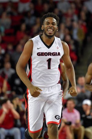 Jan 4, 2017; Athens, GA, USA; Georgia Bulldogs forward Yante Maten (1) reacts after scoring against the South Carolina Gamecocks during the first half at Stegeman Coliseum. South Carolina defeated Georgia 67-61. Mandatory Credit: Dale Zanine-USA TODAY Sports