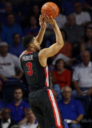 Jan 14, 2017; Gainesville, FL, USA; Georgia Bulldogs guard Juwan Parker (3) shoots against the Florida Gators during the first half at Exactech Arena at the Stephen C. O'Connell Ce. Mandatory Credit: Kim Klement-USA TODAY Sports