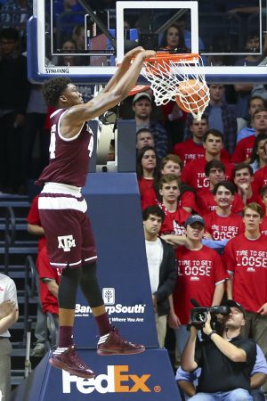 Jan 25, 2017; Oxford, MS, USA; Texas A&M Aggies forward Robert Williams (44) dunks the ball during the first half against the Mississippi Rebels at The Pavilion at Ole Miss. Mandatory Credit: Spruce Derden-USA TODAY Sports