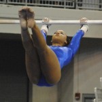 Freshman Kytra Hunter on bars scored a 9.85