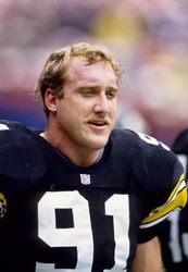 Oct 17, 1993; Pittsburgh, PA, USA; FILE PHOTO; Pittsburgh Steelers defensive end Kevin Greene (91) on the sideline against the New Orleans Saints at Three Rivers Stadium. Mandatory Credit: USA TODAY Sports