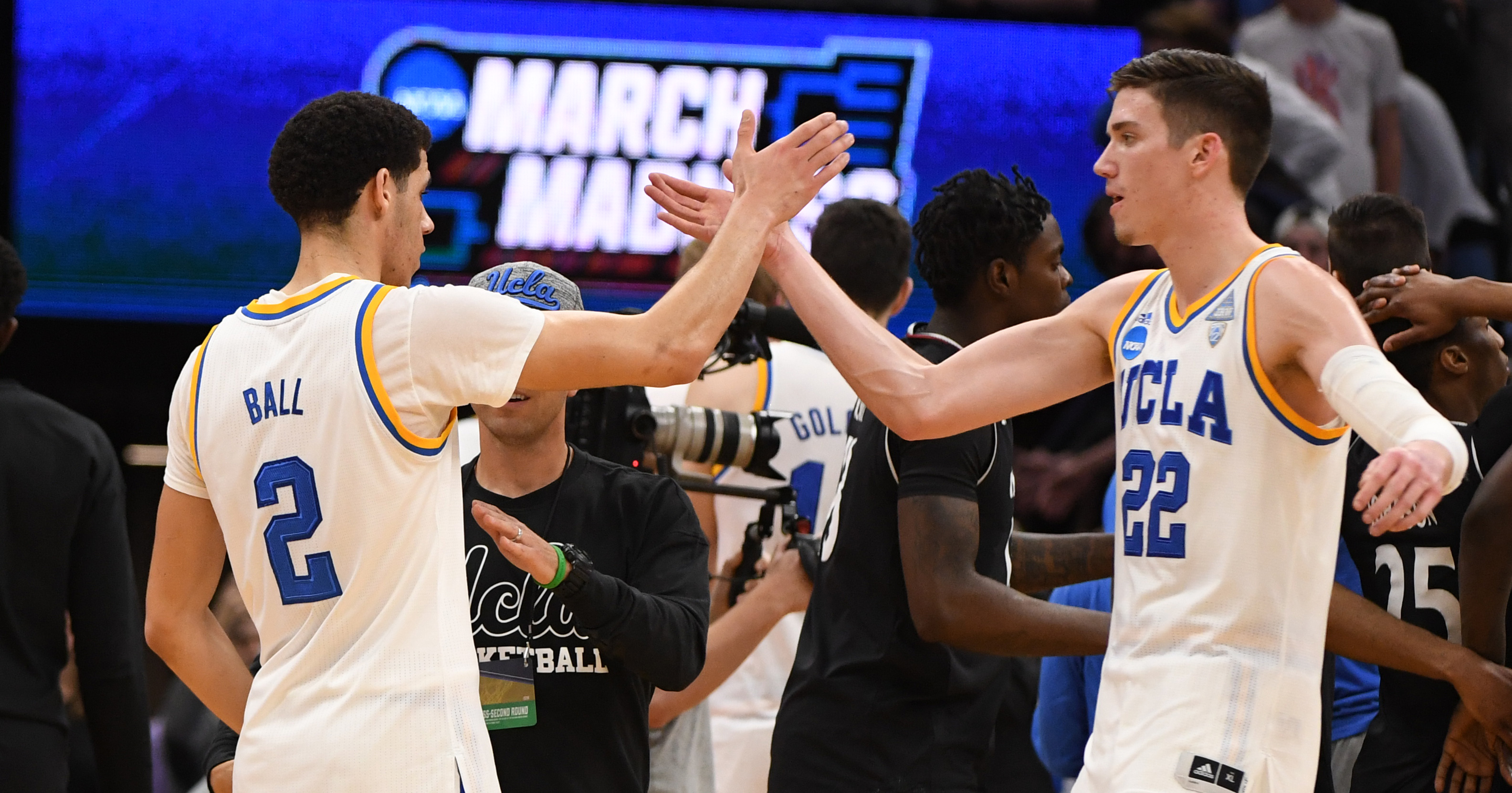 UCLA guard Lonzo Ball shoots a free throw during an exhibition