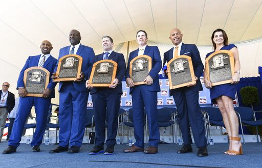 Edgar Martinez of the Seattle Mariners is inducted into the National  Baseball Hall of Fame on July 21, 2019. 