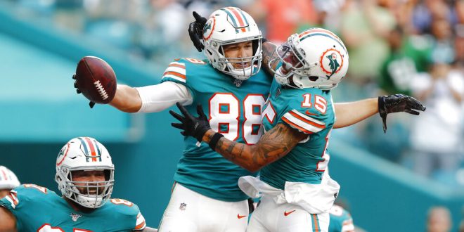 Miami Dolphins celebrate a touchdown