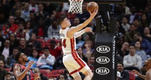 Tyler Herro shoots a layup