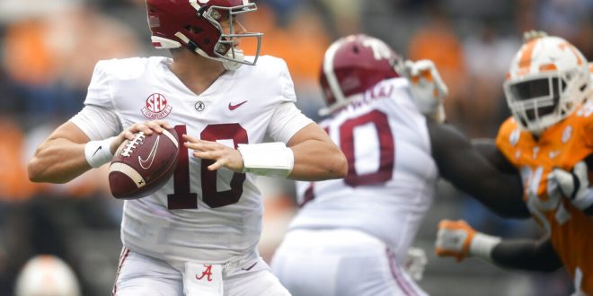 Alabama quarterback Mac Jones against Tennessee Football