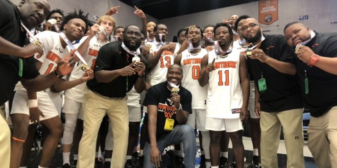 Hawthorne basketball players pose with medals