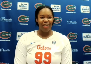 Gators Volleyball players Lauren Dooley speaks during a postgame press conference after Wednesday night's LSU matchup