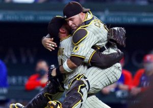 Joe Musgrove ebraces Victor Caratini after no-hitter