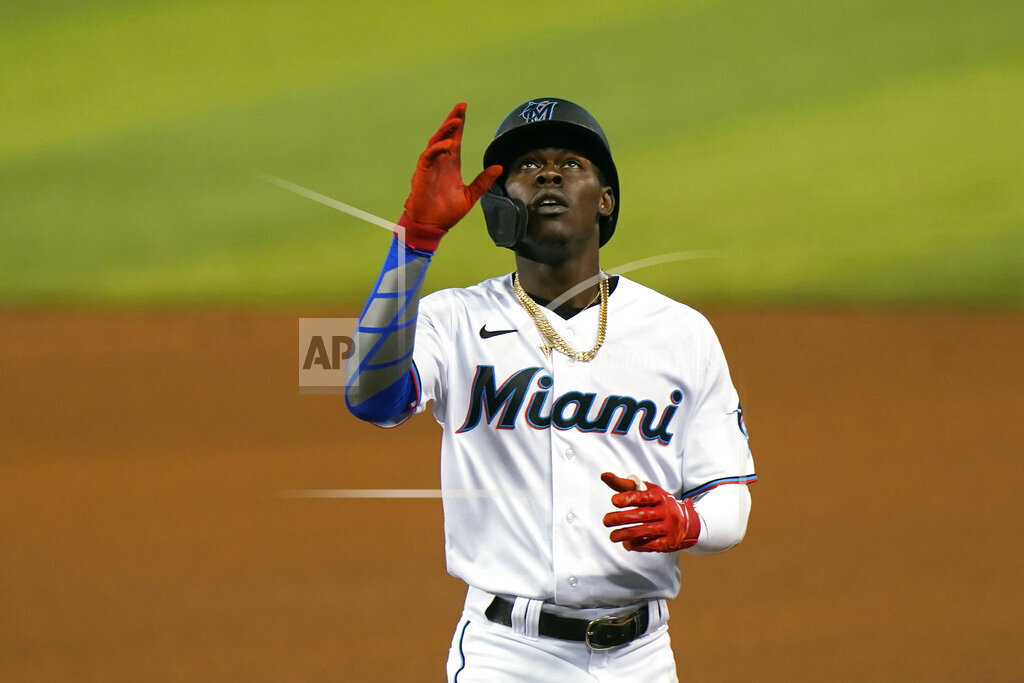 Jazz Chisholm hits his first HR of the season in the throwbacks 🔥🎷•, jazz  chisholm jr homerun