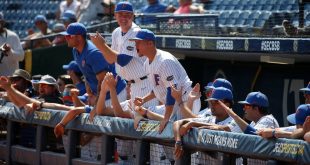 Gators celebrate in dugout