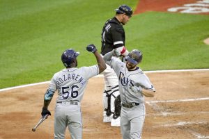 Tampa Bay Rays celebrate after scoring