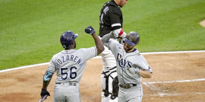 Tampa Bay Rays celebrate after scoring