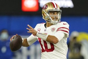 49ers Jimmy Garoppolo drops back to pass