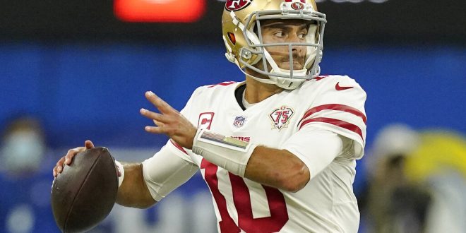 49ers Jimmy Garoppolo drops back to pass