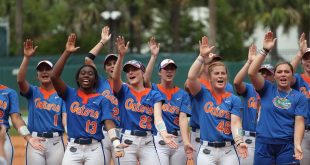 The Gators celebrate their advancement to a super regional.