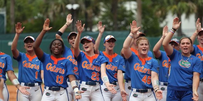 The Gators celebrate their advancement to a super regional.