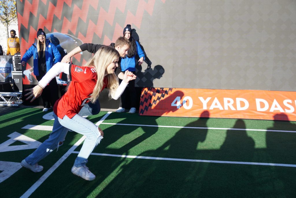 UF student Emily Klingenberg running the 40-yard dash at the Allianz Arena