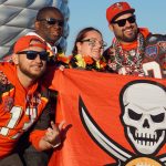 Buccaneers fans prepare for their team’s football game by cheering and chanting “Go Bucs” as fans from all over the world walk towards Allianz Arena. The Tampa Bay Buccaneers defeated the Seattle Seahawks in a first of its kind game in Munich, Germany.