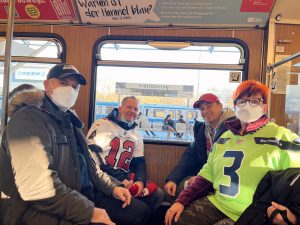 After leaving Allianz Arena, fans take the Munich U-Bahn public transportation home. Some fans wore masks on public transportation after acknowledging the system’s recorded encouragement to do so.