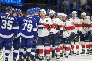 The Tampa Bay Lightning and Florida Panthers after a matchup in the 2021-2022 season.