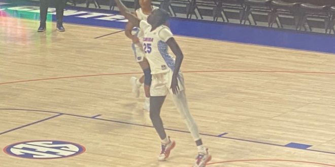 Faith Dut warming up before a game.