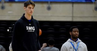 Olivier Rioux (left), who will join the UF basketball team as a preferred walk-on in the fall, is currently 7-foot-7.