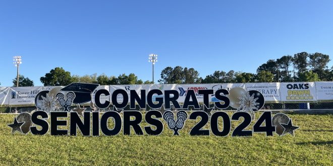 sign congratulating the Buchholz seniors in front of the field