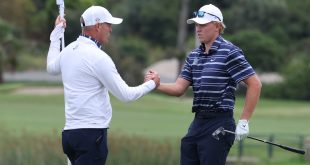 UF junior Ian Gilligan (right) shot a 1-under 71 on Sunday. His birdie on the 18th helped the Gators finish at 1-under for the day in eighth place overall.