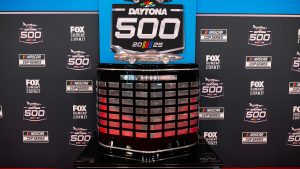 The full-sized trophy lists all the previous Daytona 500 winners.