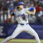 Florida ace Liam Peterson pitches against Ole Miss at the SEC Tournament on Wednesday in June.